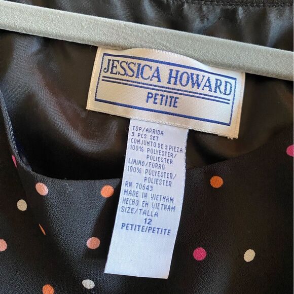 Vintage Jessica Howard Black Sleeveless Shell Top with Polka Dots Size 12 Petite - Picture 5 of 6